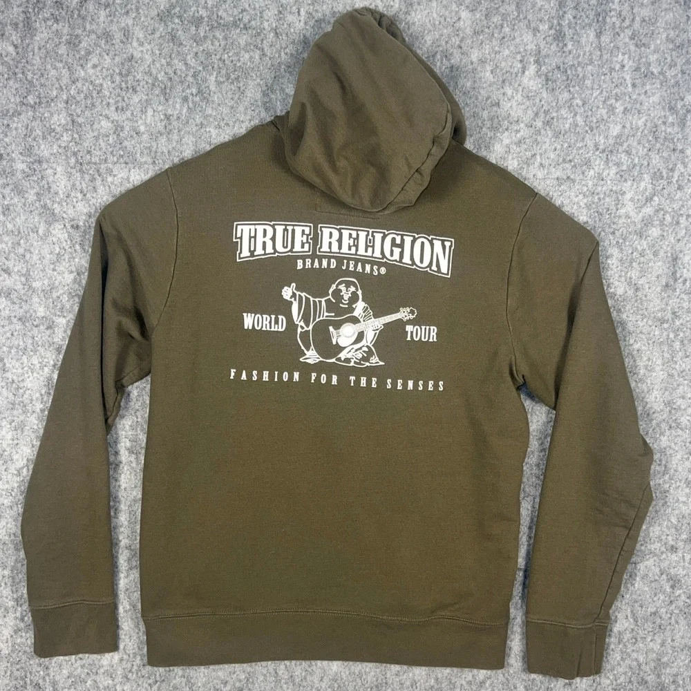 True Religion Men's World Tour Classic Logo Zip Hoodie Olive Green XL 104240